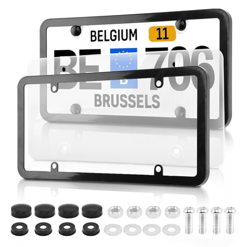 Clear License Plate Covers, 2 Pack Unbreakable Car Tag Frame Protector with Screws Caps and Rattle Proof Pads, Standard US Plates Protective Shield(Style:Black Frame) - style: Black Frame