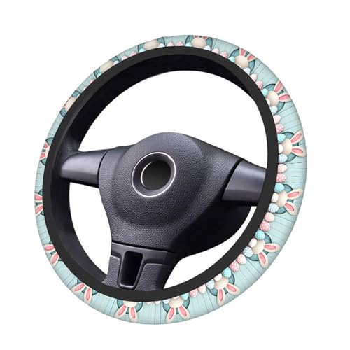 Swono Easter Universal 15" Steering Wheel Covers Easter Bunny Bottom Pink Blue Eggs Blue Wooden Cute Car Steering Wheel Cover for Men Women Girls Car Accessories - color: Easter