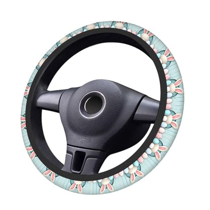 Swono Easter Universal 15" Steering Wheel Covers Easter Bunny Bottom Pink Blue Eggs Blue Wooden Cute Car Steering Wheel Cover for Men Women Girls Car Accessories - color: Easter