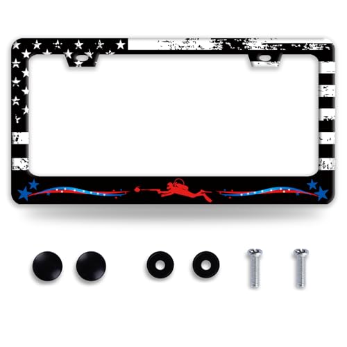 Dive Flag License Plate Frame Stainless Steel American Flag License Plate Holder Funny Auto Accessory Decoration for Women Men 12 x 6 Inch - color: Funny Diving Flag With American