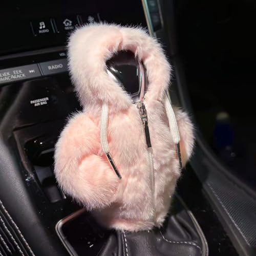 SuperKaKa Pink Plush Car Gear Shift Hoodie, Universal Automotive Cute Gear Shifter Protector Covers, Comfortable Cars Interior Accessories for Men Women - color: Pink Plush