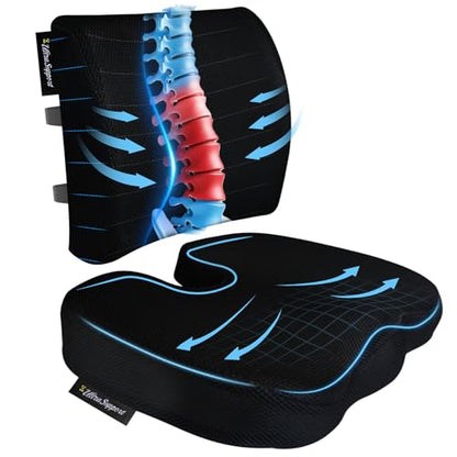 Seat Cushion &Office Chair Cushion,Lumbar Support Pillow for Office Chair,Ergonomic Memory Foam Non-Slip Office Chair Cushion,Back Support Cushions for Tailbone&Sciatica Pain Relief Black