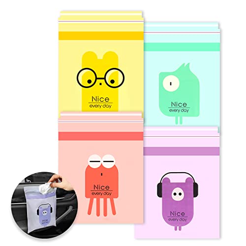 92pcs Car Trash Bags Easy Stick-On Disposable Portable Car Garbage Bags, Waterproof Leak Proof Barf Vomit Bags, Self Adhesive Cleaning Bags for Cars, Bedrooms, Bathrooms, Offices, Kitchens - Pattern A - color: A-92 Pieces