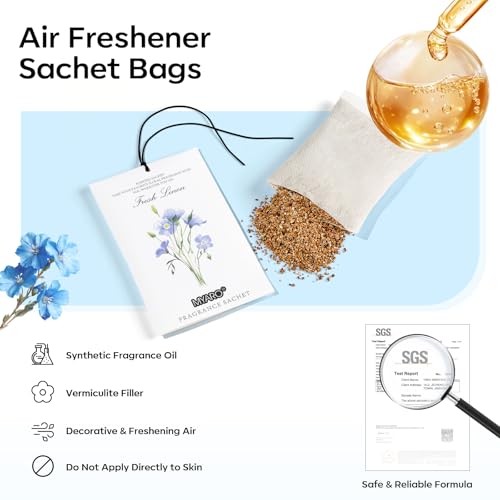 MYARO 12 Pack Fresh Linen Scented Sachets for Drawer, Closet & Car Air Freshener Bags | Odor Eliminator & Fabric Refresher | Crisp, Clean Home Fragrance Gift Set - color: Linen
