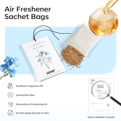 MYARO 12 Pack Fresh Linen Scented Sachets for Drawer, Closet & Car Air Freshener Bags | Odor Eliminator & Fabric Refresher | Crisp, Clean Home Fragrance Gift Set - color: Linen