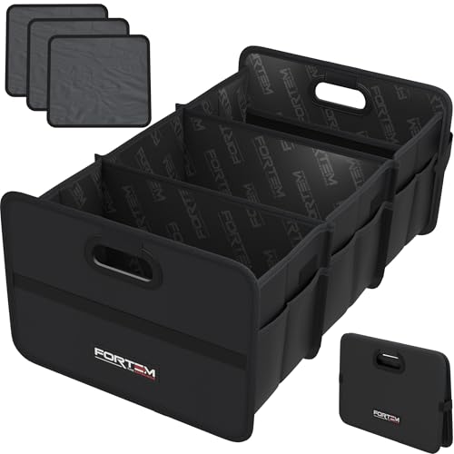FORTEM Car Trunk Organizer, Collapsible Two Compartment Organizer, Foldable SUV & Truck Storage for Car Accessories for Women Men, Non Slip Bottom, Sturdy Side Walls, Strong Handles, 75L - color: Black, size: Extra Large