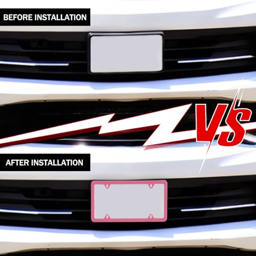 Automotive Universal 2 Pack License Plate Frames Stainless Steel License Plate Holder Covers with Screws Caps Washers Universal 4 Hole Compatible with Car Truck Exterior Accessories, Pink - color: Pink
