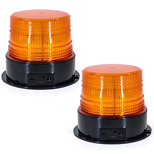 AnTom 2PCS Magnetic Wireless Strobe Lights, Rechargeable Emergency Flashing Warning Battery Operated Beacon Light for Vehicle, forklifts,Tractors,Golf carts,UTVs,Cars,Buses - color: Amber 2PCS