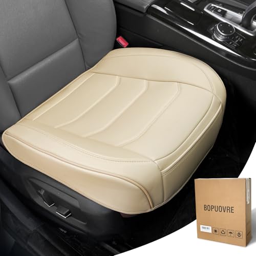 BOPUOVRE Car Seat Cover for Luxury & Comfort - PU Leather, Anti-Slip, Full Wrap Protection with Storage Pocket for Bottom Cushion - Universal Fit for 95% of Vehicles （Yellowish-White,1 Piece - color: Yellow Beige, size: 1 Piece
