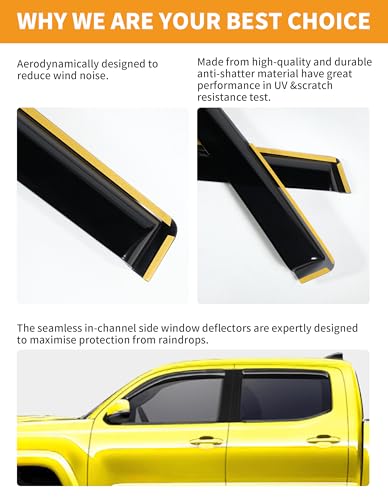 in-Channel Window Rain Guards Fit for Toyota Tacoma Double Cab 2016-2023 Rain Guard Extra Durable Window Deflectors Vent Visors Vent Shades Exterior Truck Accessories - size: 2016-2023 Toyota Tacoma Double Cab