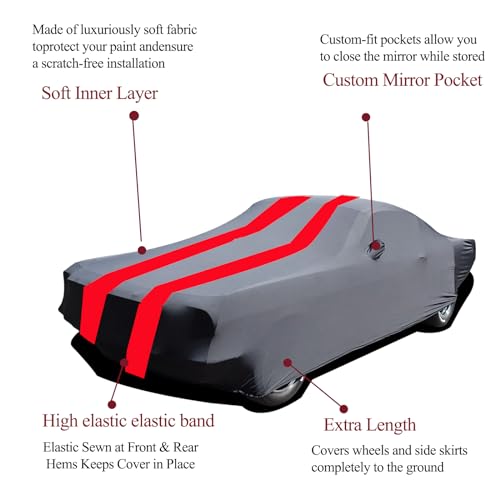 Indoor Car Cover Compatible with Ford Mustang（1994-2024 Custom-fit Breathable Dust-Proof Stretch Car Cover for Underground Garage, Car Show （Black+Red） - size: Compatible with Mustang