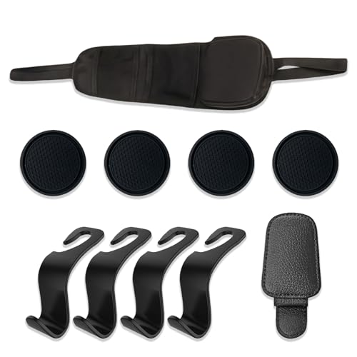 Car Organizer Kit,1PC CarSeat Storage Hanging Bag,Multi-Pocket Organizer,1PC Sunglasses Magnetic Holders for Car Visor,4PCS CarBack Seat Headrest Hooks,4PCS 2.76''Cup Holder Coasters