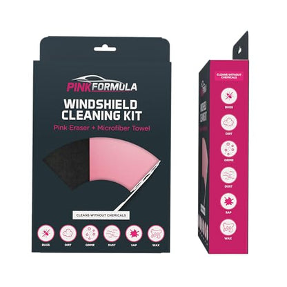 Pink Formula Windshield Cleaning Kit, Pink Eraser + Microfiber Cleaning Kit, Cleans Without Chemicals