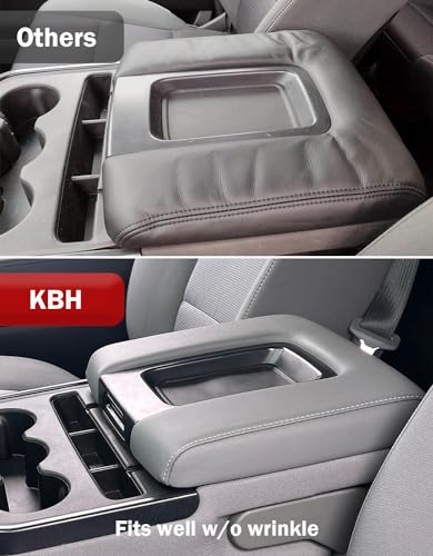 KBH Center Console Armrest Cover Replacement for Chevrolet Silverado & GMC Sierra 1500 2500 3500 2014-2018, Vinyl Leather Upholstery, Anti-Scratch, Split Bench Jump Seat (Dark Ash Gray) - color: Dark Gray, size: Jump Seat Console, Silverado Sierra 2014-20