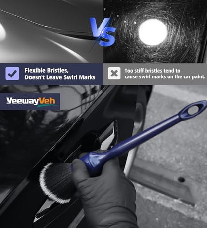 YeewayVeh Car Detailing Brush Set, 3PCS Ultra Soft and Thick No Scratch Detail Brush for Car Dashboard Air Vents Leather Seat Dusting and Cleaning, Auto Interior Exterior Detail Brushes Car Detailing - color: Indigo/Black