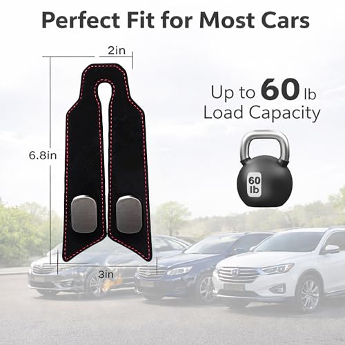 Premium Leather Car Headrest Hooks for Purses, 2 Pack Heavy Duty Car Seat Hooks, 360° Rotatable Back Seat Hanger Organizer, Metal Car Hooks for Bags, Groceries, Handbags (2, Black) - color: Black