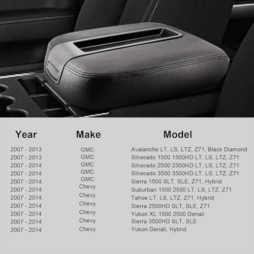 GXARTS Console Lid Armrest Cover Black Fit for Chevy Avalanche Suburban Tahoe Silverado GMC Yukon XL Sierra 2007 2008 2009 2010 2011 2012 2013 2014 Center Console Lid Replacement - color: Balck