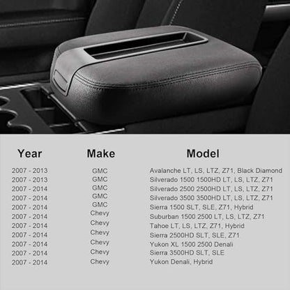 GXARTS Console Lid Armrest Cover Black Fit for Chevy Avalanche Suburban Tahoe Silverado GMC Yukon XL Sierra 2007 2008 2009 2010 2011 2012 2013 2014 Center Console Lid Replacement - color: Balck