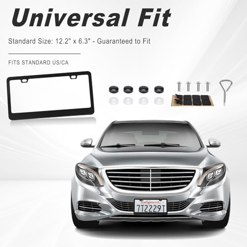 2 Pack Matte Black License Plate Frame, Black Metal License Plate Frame with 2-Hole, Universal Solid Stainless Steel Holder, Includes Screws for Men & Women - color: Black