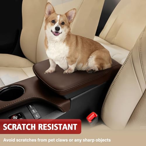 KBH Center Console Armrest Cover Replacement for Toyota Avalon 2013 2014 2015 2016 2017 2018, Vinyl Leather, Car Arm Rest Lid Skin Upholstery, Anti-Scratch, Brown (Without Lid) - color: Brown, size: Center Console Cover Replacement