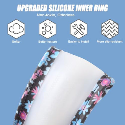 Floral Print Steering Wheel Cover with Silicone Inner Ring, Non-Toxic, Odorless Silicone Leather with Non-Fading Pattern for Men Women, Universal 14.5 to 15 Inch (Flower Print) - style: Flower Print