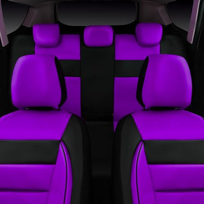 CAR PASS Leather Seat Covers Full Set Universal Water Resistant 3D Foam Back Support, Luxury Comfort Automotive 5 Seat Covers All Season Fit for SUV,Sedan,Van, Airbag Compatible Elegance(Purple Black) - color: Black and Purple