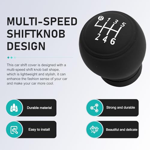 WZP Car Gear Shift Knob Cover, 6 Speed Silicone Anti-Slip Gear Shift Protector, Universal Interior Accessories for Most Vehicles (Black)