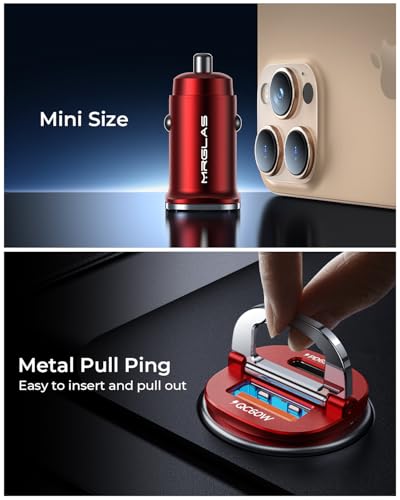 【Upgraded】 125W USB C Car Charger Super Fast Charging for iPhone 16, [PD65W & QC60W][All Metal] MRGLAS Cigarette Lighter Car Charger,Dual Port for iPhone 16 15 Pro iPad Samsung S25 S24 MacBook-Red - color: Red