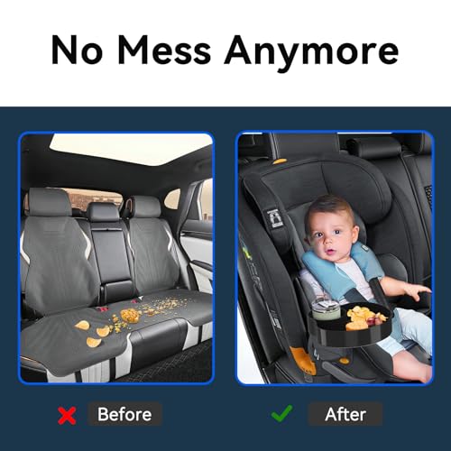 Kids Car Seat Tray, Travel Tray with Cup Holder for Toddler Baby, Kids Car Seat Food Snack Organizer for Road Trip, Stroller snack tray travel must haves - Black - color: Black