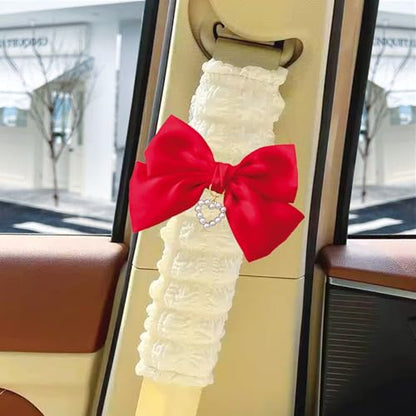 Fashion Big Bow Car Seat Belt Cover Pads (2 in a Pack), Car Accessories Seat Belt Shoulder Strap Protector Universal Seat Belt Cover (red) - color: red