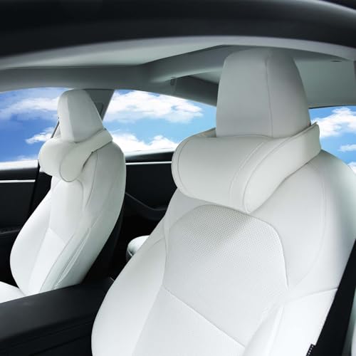 TOPABYTE Car Neck Pillow for Tesla Model 3 Model Y Model S Model X Cybertruck and Most Cars, Memory Foam Ergonomic Design Seat Neck Support Headrest, 2 Pieces, White - color: White, size: 2 Pack