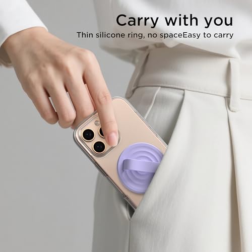 Magnetic Phone Grip Ring Holder, Liquid Silicone Magnet Cell Phone Grip Finger Loop, Compatible with Magsafe, Back of Phone for iPhone 17/16/15/14/13/12 Series, Lilac Purple - color: Lilac Purple