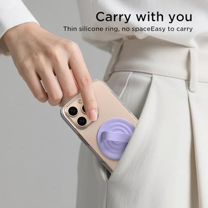 Magnetic Phone Grip Ring Holder, Liquid Silicone Magnet Cell Phone Grip Finger Loop, Compatible with Magsafe, Back of Phone for iPhone 17/16/15/14/13/12 Series, Lilac Purple - color: Lilac Purple