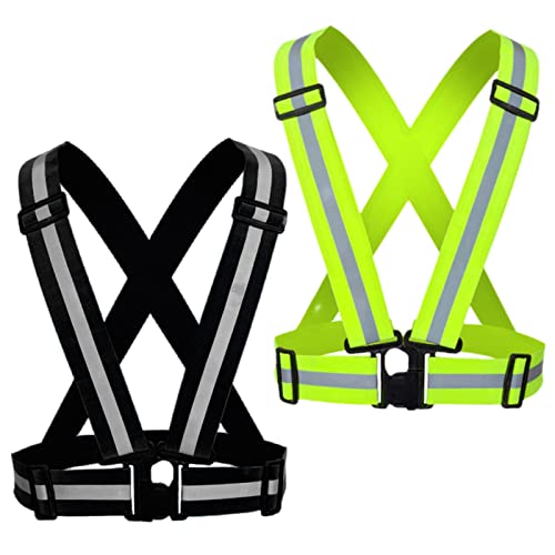 Reflective Vest, High Visibility Safety Vest Straps Reflective Gear for Night Running Walking Cycling for Men Women Kids - color: Black+green