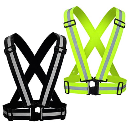 Reflective Vest, High Visibility Safety Vest Straps Reflective Gear for Night Running Walking Cycling for Men Women Kids - color: Black+green