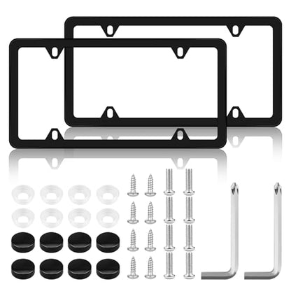 Chrome License Plate Frame Made of Zinc Alloy Metal, Universal Car Accessories,1 Pack License Plate Holder Never Rust and Unbreakable with Metal Screws& Chrome Caps and Screwdriver (2 PCS Black) - color: 2 PCS Black