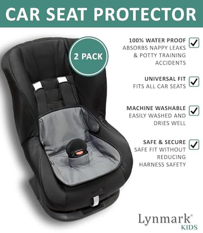 Lynmark® 2x Potty Training Car Seat Protector Cover - Waterproof Soft Piddle Pads for Toddlers and Baby Carseat - Travel-Friendly Universal Washable Liner Mat for Spills, Nappy Leaks, Accidents - Grey - size: 2 pack