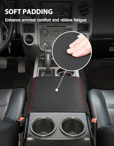 Center Console Cover for Ford F150 XL XLT 2004-2014, Expedition 2007-2014, Lincoln Mark LT 2006-2008, PU Leather Middle Armrest Cusion Protector, Bucket Seat Only, Anti-Scratch, Black Red Stitching - size: Bucket Seat, 04-14 F150 XL XLT, red stitch