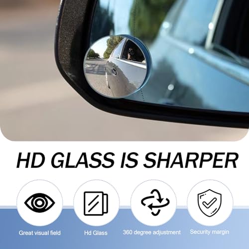2 PCS Car Blind Spot Mirror, Convex Round Vehicle Reversing Rear View Mirror, 360 Degree Frameless Design, Universal Adjustable Reflective Mirror for Most Cars (White)