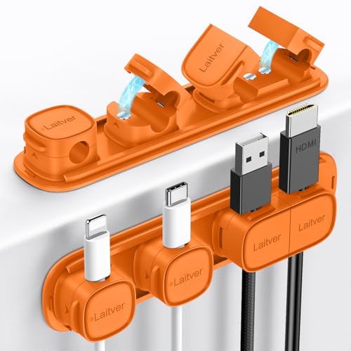 6 Pack Magnetic Cable Clips [1s Open/Lock], Laitver Cord Organizer Holder Strong Adhesive Desk Cable Management- Organize Charging Cords Neatly for Home, Office, Car,Desk, Nightstand-Orange - color: Orange