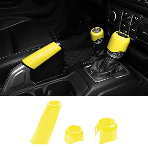 RT-TCZ Gear Shift Knob Cover Trim Handbrake Cover Drive Mode Shift Knob Cover Decorative Interior Accessories for Jeep Wrangler JL JLU & Gladiator JT 2018-2022,Yellow - color: Yellow