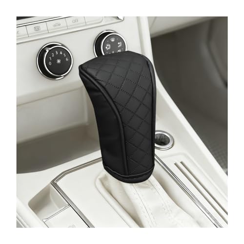 Car Gear Shift Cover, Leather Anti-Slip Waterproof Vehicle Stick Shifting Handle Protector, Breathable Automotive Interior Gear Shifter Knobs Decorative Cover, Universal Fit (Black) - color: Black