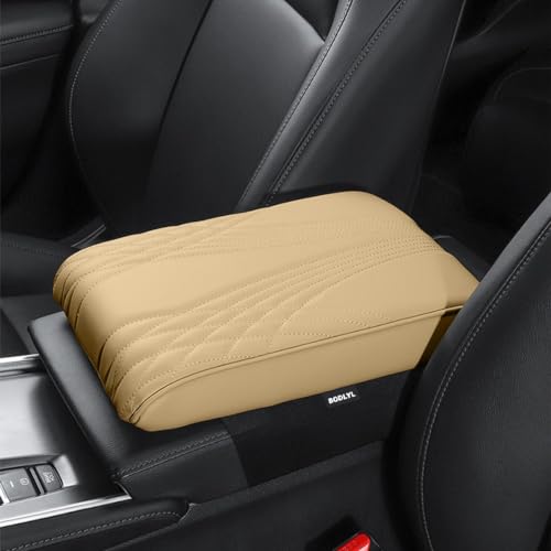Car Center Console Cover, Memory Foam Car Armrest Cover, Beige Arm Rest Covering Car, Middle Organizer Elbow Pillow, Leather armrest Cover for Car/SUV/Truck/Auto (No.2 Beige) - color: Beige, size: Texture 2