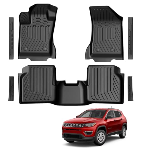 Floor Mats for 2017-2025 2026 Jeep Compass (Fit New Body Style 2nd Generation), TPE All Weather Durable Floor Liners Door Sill Guards for Jeep Compass Accessories - size: 2017-2025 | For Jeep Compass
