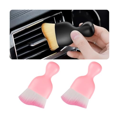 Blilo 2PCS Car Interior Detailing Brush with Dust Cover, Auto Soft Hair Cleaning Brushes, Scratch Free Curved Dirt Collectors, for Vehicle Dashboard Air Conditioner Vents Leather(Pink) - color: Pink-2, size: 2PCS