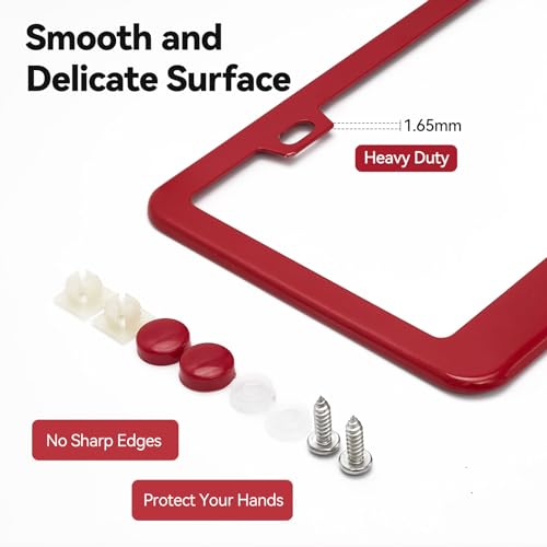 Ohuhu Matte Aluminum License Plate Frame with Red Screw Caps, 2Pcs 2 Holes Red Licenses Plates Frames, Car Licenses Plate Covers Holders for US Vehicles - style: Red - 2 Holes