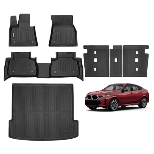 Naibeve Floor Mats for 2020-2025 BMW X6 M/M50i/sDrive40i/xDrive40i G06 - All Weather Custom Fit for BMW X6 Floor Mats & Cargo Mats & Backrest Mat Accessories - size: X6 2020-2025 Full Set