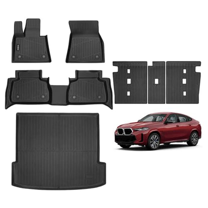 Naibeve Floor Mats for 2020-2025 BMW X6 M/M50i/sDrive40i/xDrive40i G06 - All Weather Custom Fit for BMW X6 Floor Mats & Cargo Mats & Backrest Mat Accessories - size: X6 2020-2025 Full Set