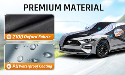 Mustang Car Cover Waterproof All Weather with Silver Strip Design, Custom Fit for Ford Mustang 1994–2025, Mustang Accessory with Door Zipper & Windproof Straps - size: Custom Fit Ford Mustang