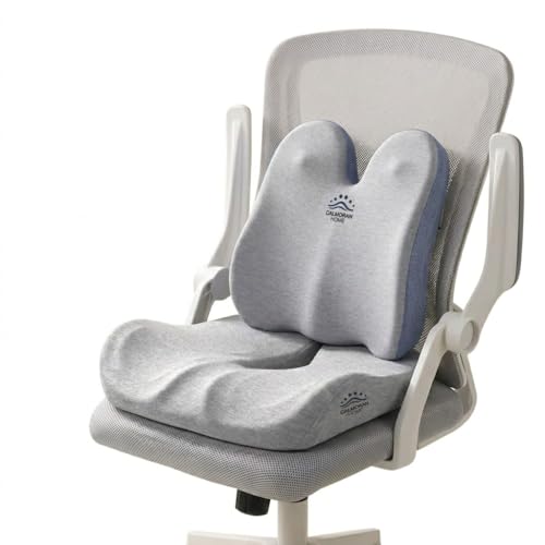 Seat Cushion & Lumbar Support Pillow Set for Office Chair, Memory Foam Seat Cushion with Adjustable Strap, Comfort Support Cushions for Office Chair, Car and Wheelchair (Grey) - color: Grey